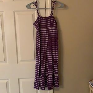 Purple and white striped dress with straps in good condition